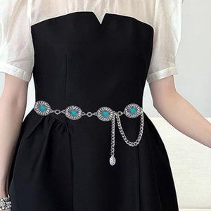 Metal concho chain belt turquoise